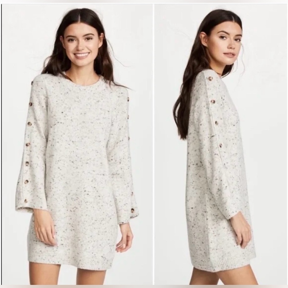 Madewell Donegal Button Sleeve Sweater Dress tortoise Ivory Wool Blend